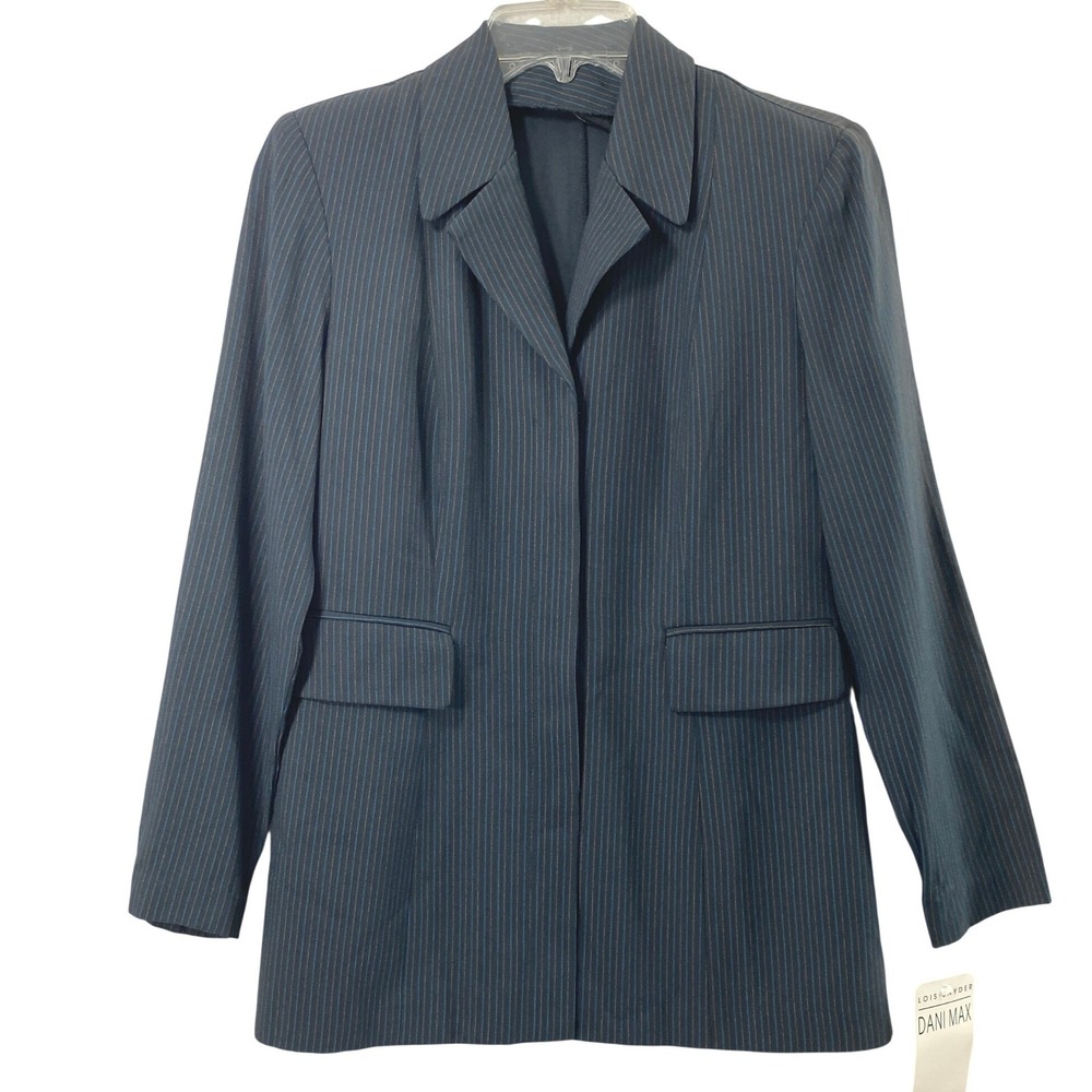 Lois Snyder Dani Max Blazer Women 6P Pinstripe Gray Blue Tan  Office Corp Jacket
